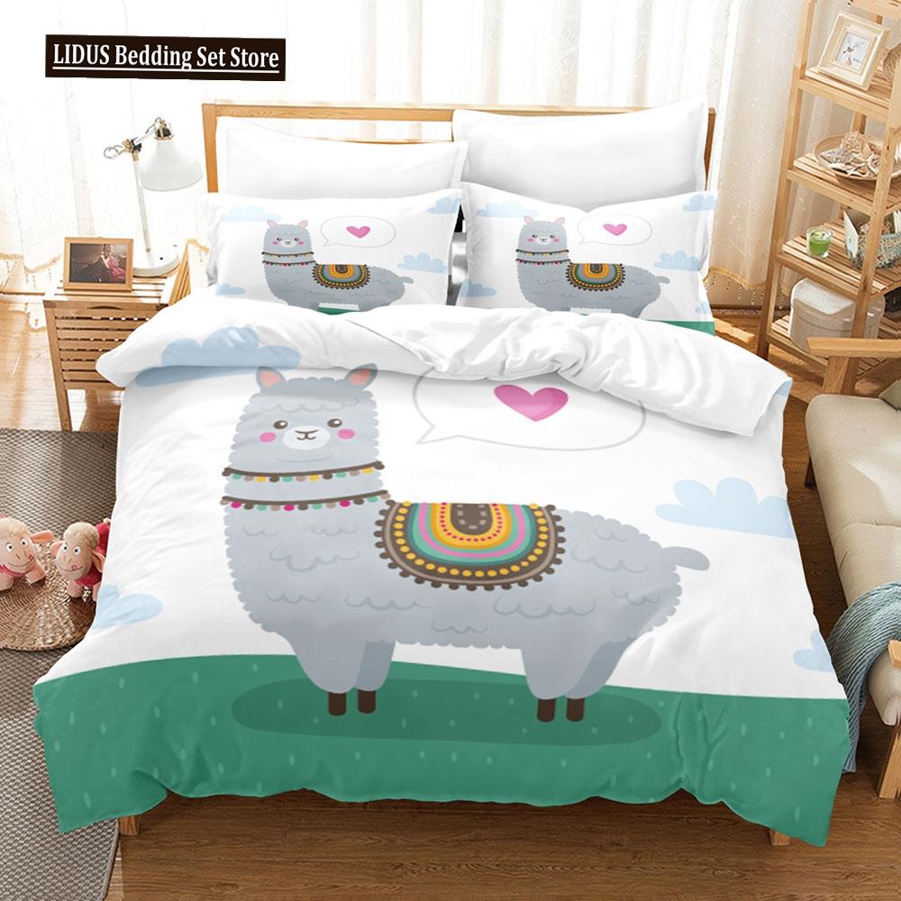 Cartoon Goat Duvet Cover Set Cute Kawaii White Goat White Background King Queen Size For Girls Boys Gift Polyester Bedding Set