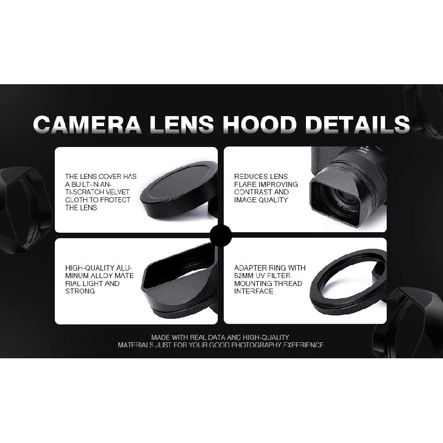 Square Metal Camera Lens Hood for Nikon Nikkor Z 28mm F2.8 Z 40 F2SE/Z 40mm F2 Lens Hood Lens Cap LH-N52 Replaces