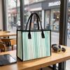 Green Striped Tote Bag Casual Large Daily Use Shoulder Handbag