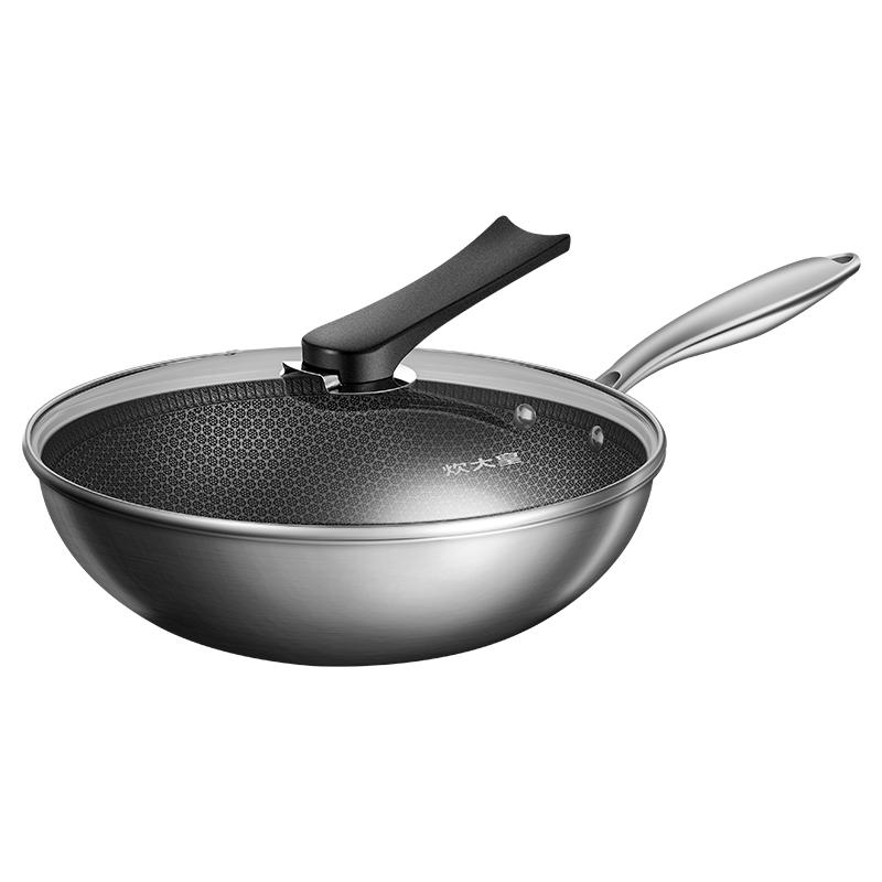 Chu Da Huang 32cm 304 Stainless Steel Honeycomb Non-stick Wok