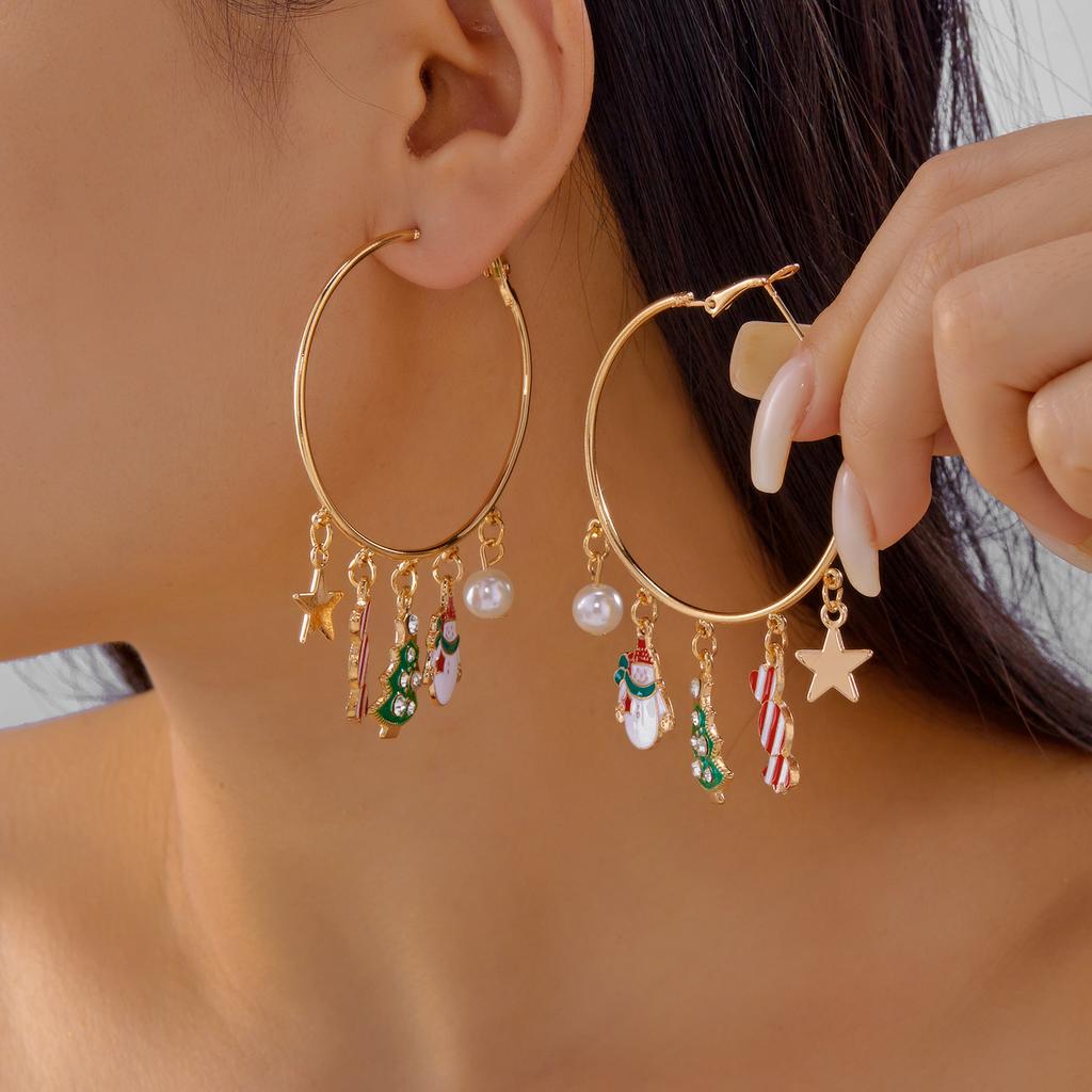 Cute Nutcracker Soldier Pendant Earrings For Women Shiny Rhinestone Imitation Pearl Elegant Earrings Christmas New Year Jewelry