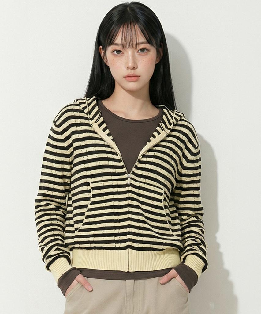 TOPGIRL Two-Tone Striped Hoodie Knit Zip-Up_T611Ot805