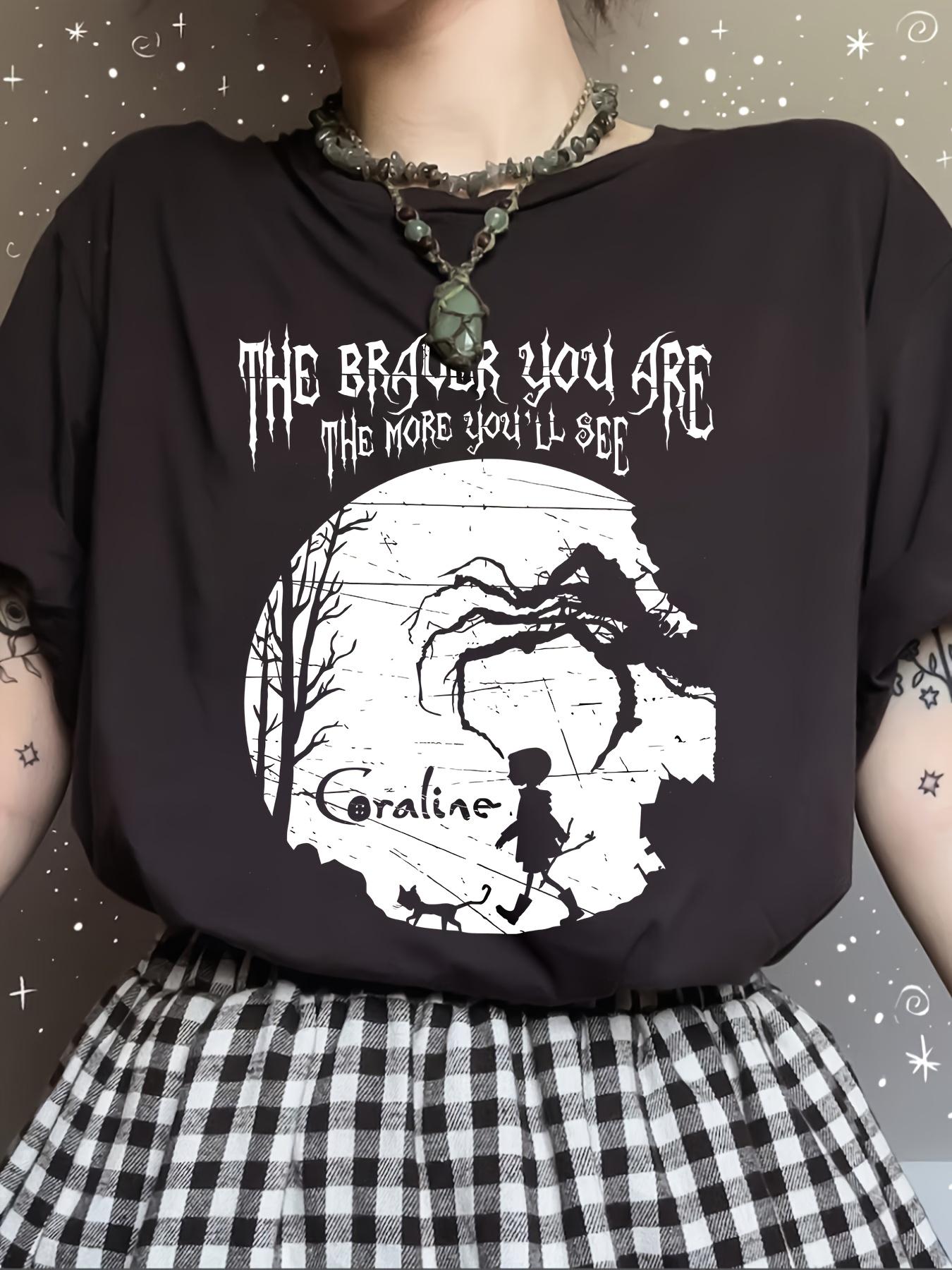 

Coraline Graphic Print WomenS TShirt Casual Crew Neck Short Sleeve Letter C Design Black Artwork Perfect for Spring Summer 4XL