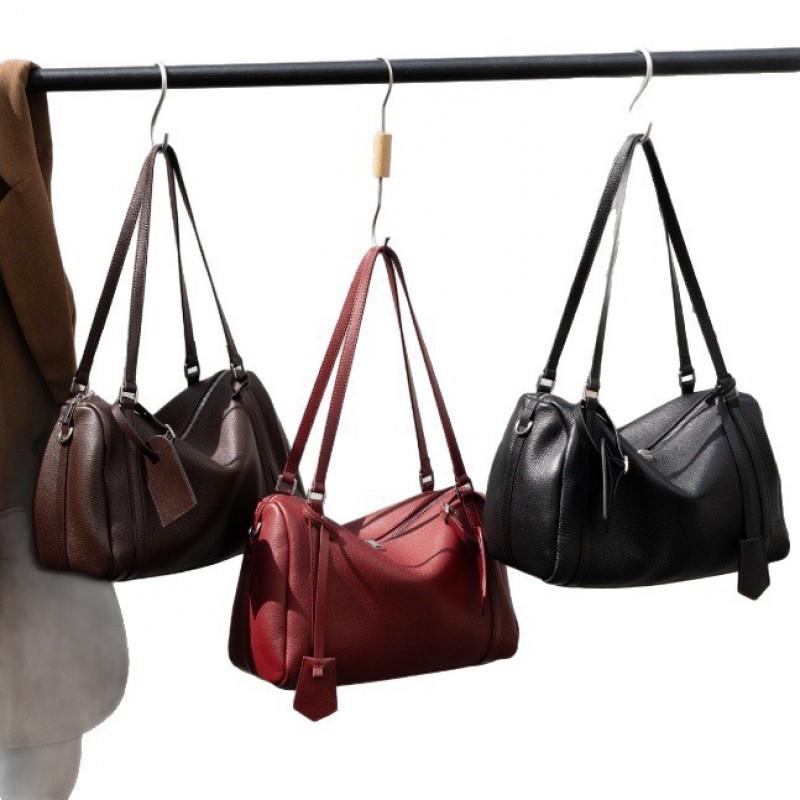 Womens Genuine Leather Shoulder Bag Versatile Commuter Boston Underarm Crossbody