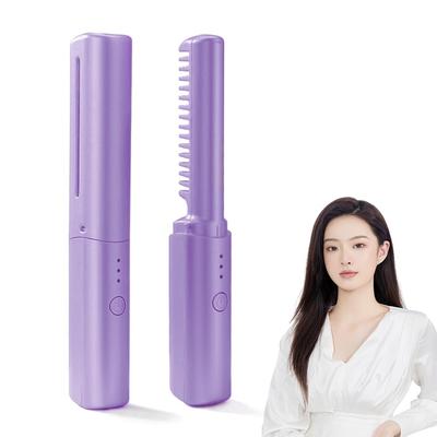 Cordless Hair Iron with Heated Temperature Adjustment USB Hair Hair Texture Straightening Hair Iron Brush 2-in-1 Brush, 150-200℃ Adjustment, Portable,