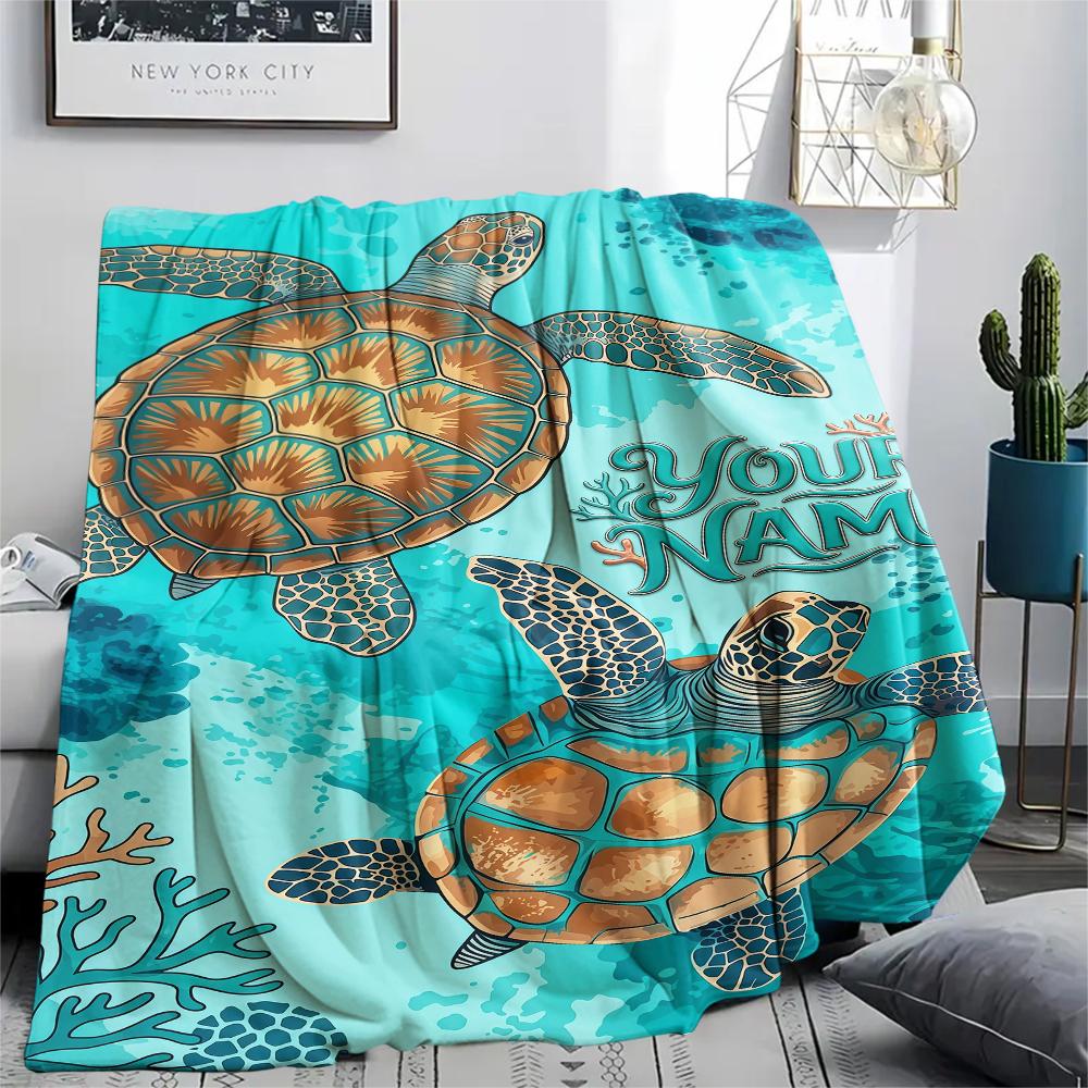 1PC Custom Name Golden Sea Adventure Patterned Flannel Blanket Suitable For All Seasons for Home Decor Warmth and Comfort Gifts Holiday Present_lx