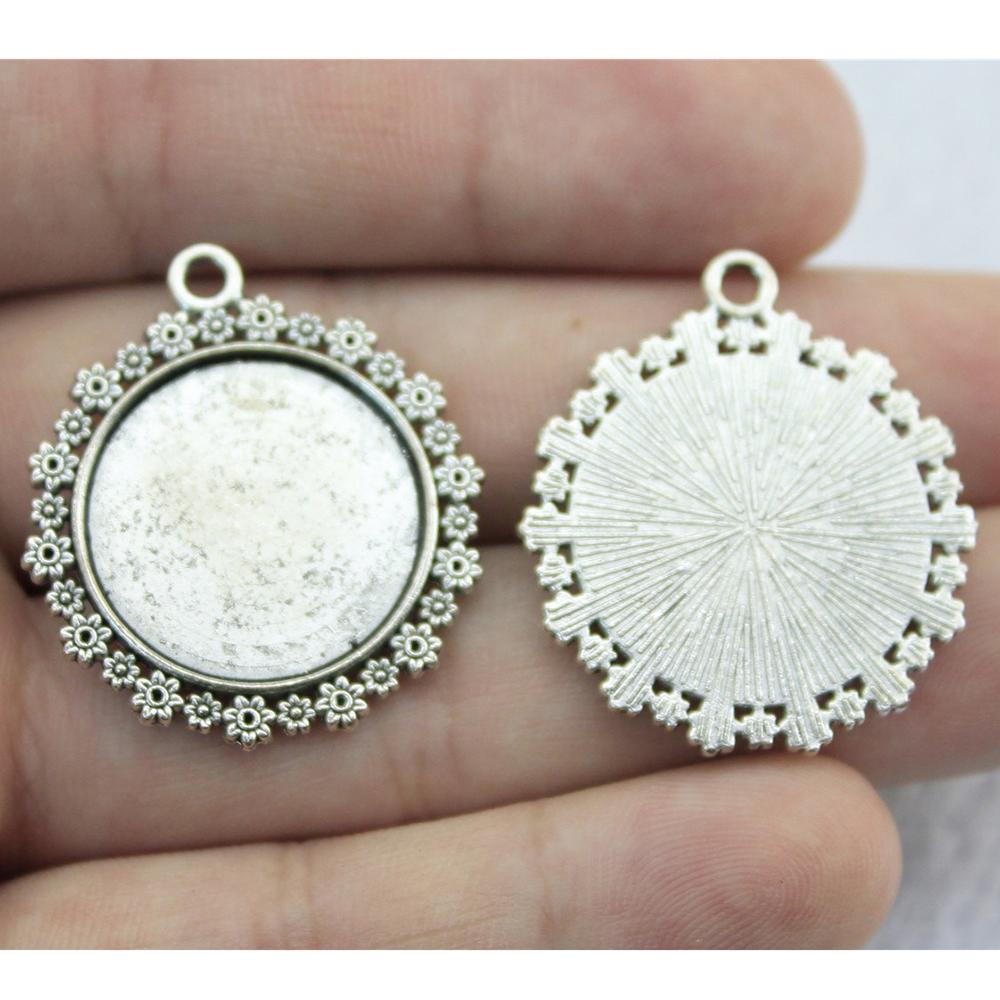 10pcs Fit 20mm Round Glass Cabochon Base Setting Pendant Tray For Jewelry DIY Making Antique Silver Color FM4024
