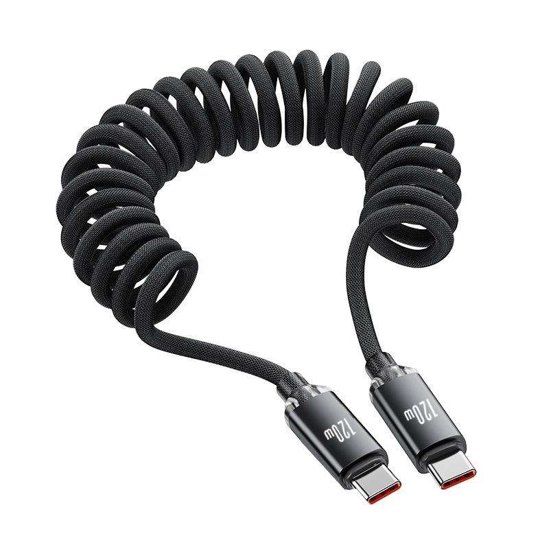 Crystal Shine Spring 120W Dual Type-C Fast Charging Cable for Apple & Huawei Laptops