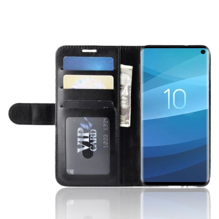 Case - Samsung - Galaxy S10 - PU Leather - Black - Wallet Stand Cover