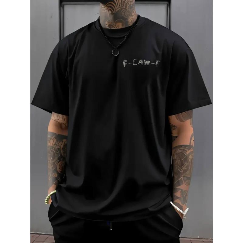 Europäische Größen Mysteriöser Sommerstil! Herren Casual T-Shirt mit Krähenmuster und 'F-CAW-F' Textdruck! Leicht dehnbar, Normale Passform