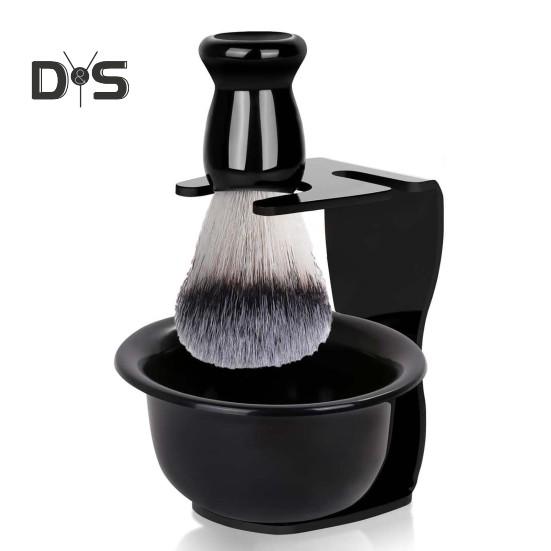 

1 комплект для бритья для мужчин с бритвой, синтетической щетиной, помазком для бритья, мыльницей, подставкой, набором инструментов для влажного бритья для мужчин, подарком мужу и отцу A чёрный