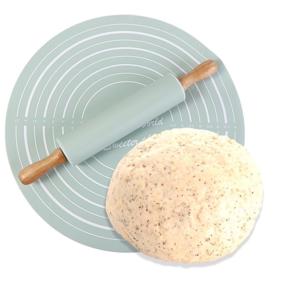 

2 Pcs/set with Scale Rolling Pin Pastry Mat Set Silicone Kneading Pad Househeld Dough Mat Flour kneading pad