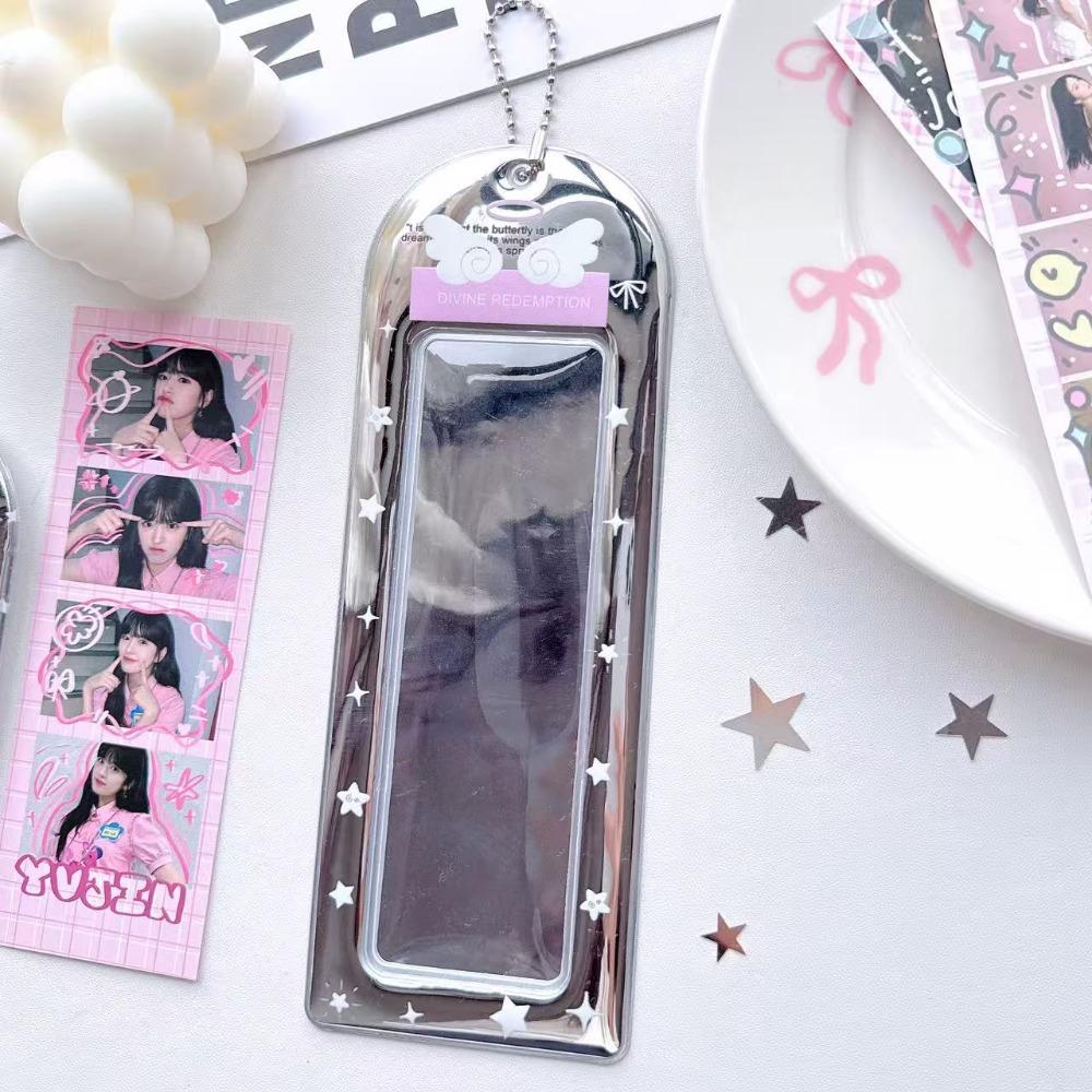 Y2K PVC Photo Card Holder Silver with Keychain Four-grid Life Photo Protector Card Sleeve Kpop Idol Strip Photo