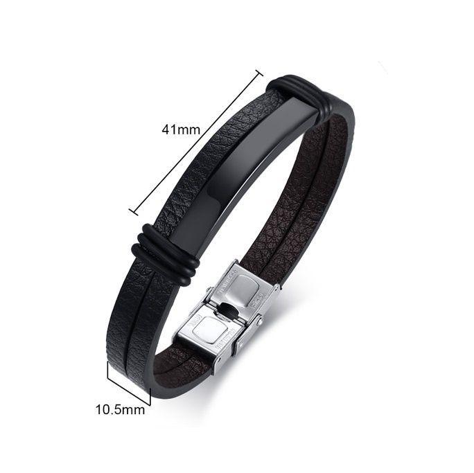 Genuine Leather Bracelet for Adult, Hip Hop Stainless Steel Charm Leather Wrap Bracelet, Wristband Hand Jewelry Gift