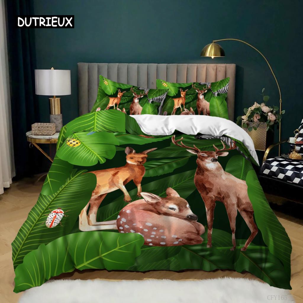 Tier Bettbezug Set King Twin Größe Elch Giraffe Löwe Tiger Muster Bettwäsche Set Mikrofaser Regenwald Tiere Thema Bettdeckenbezug