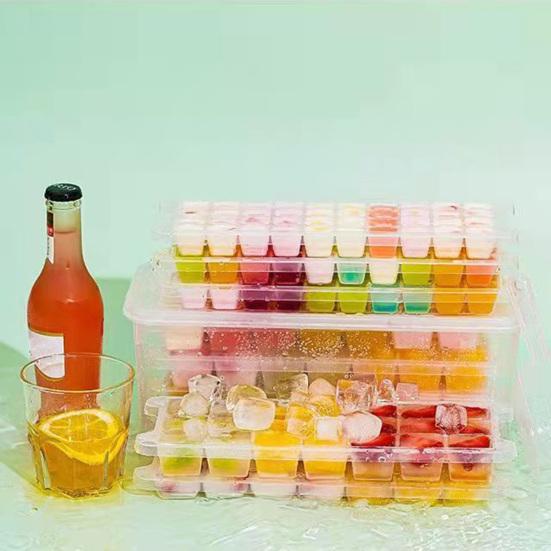 Tácek na kostky ledu s víkem, naběračka, 32 dutin, otočné uvolnění, stohovatelná forma na kostky ledu, výrobník kostek ledu na koktejly, sodu, kávu, kuchyňské pomůcky