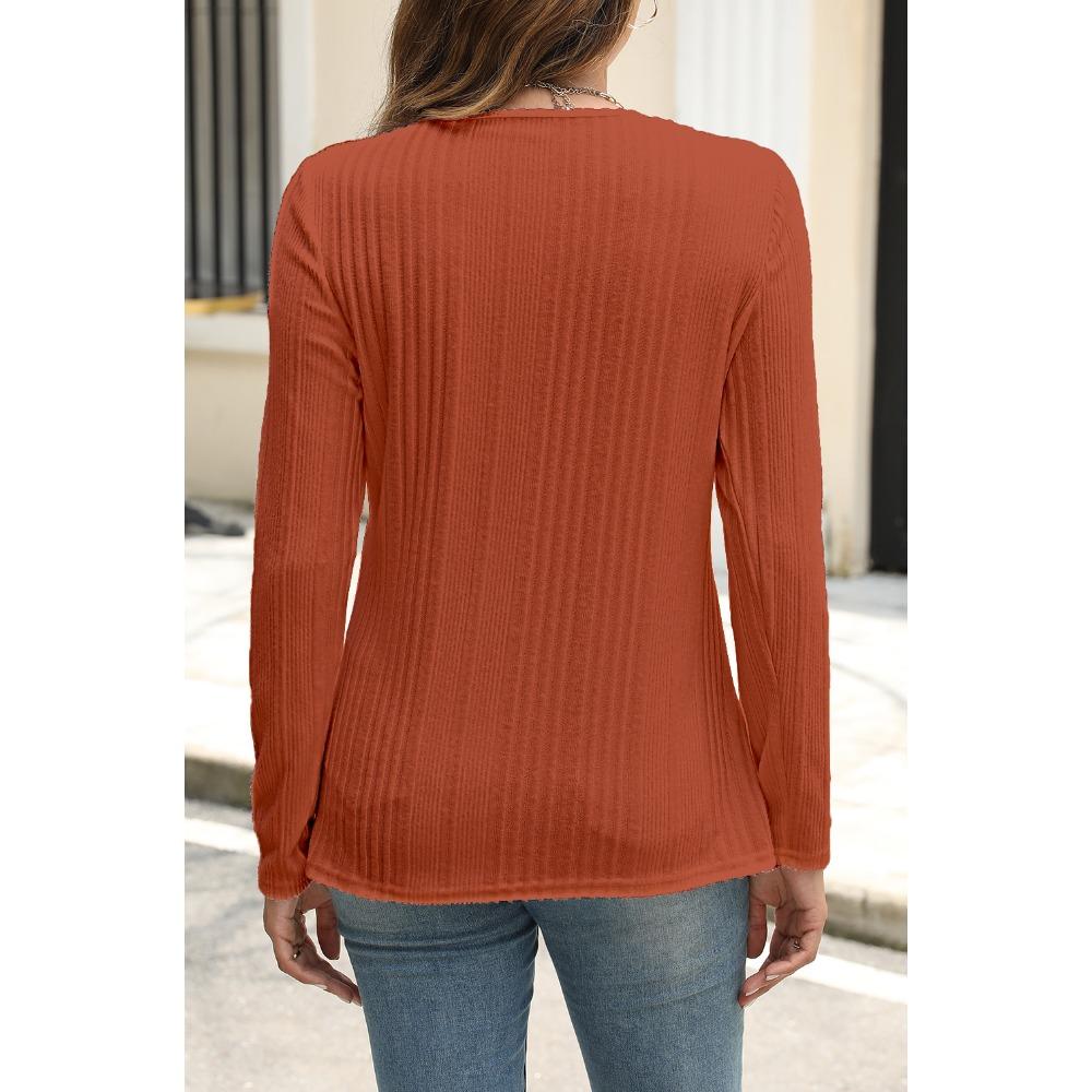 GMXIA Women's Fall Winter Pit Strip Wool Button Long Sleeve T-shirt Top