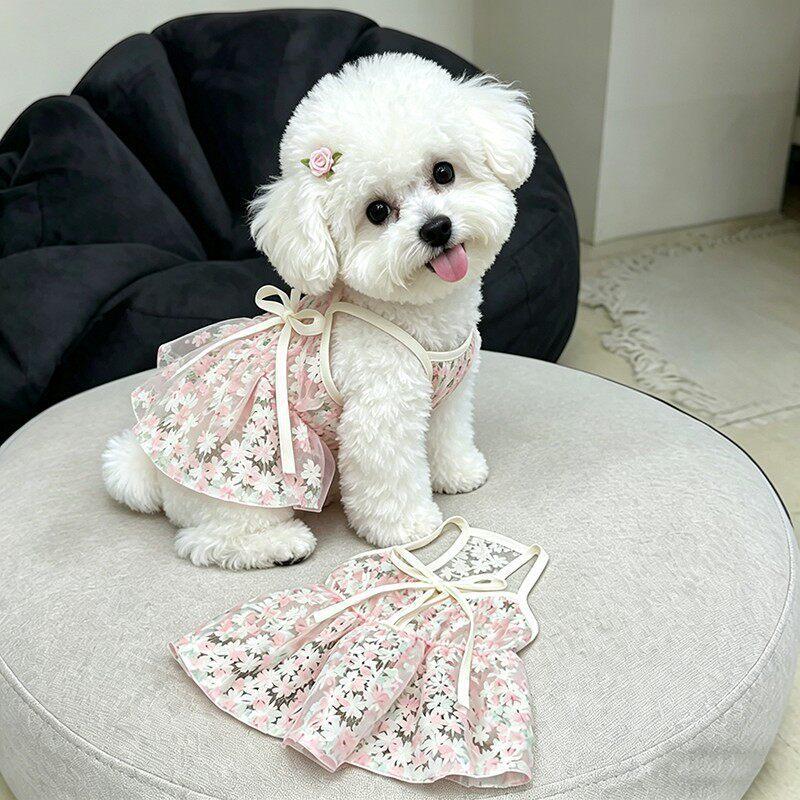 Cute Pet Floral Suspender Skirt Summer Lace Dog Princess Dress Small Puppy Clothes