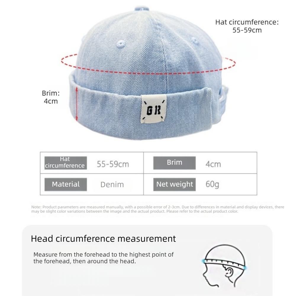 Vintage Washed Denim Brimless Docker Cap Solid Color Cotton Vintage Dome Hat Adjustable Melon Beanie Cap Boy Girls