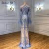 Pink Elegant Feather Long Sleeve Evening Dress Celebrity Banquet Host Playing Fishtail Dress LA10911