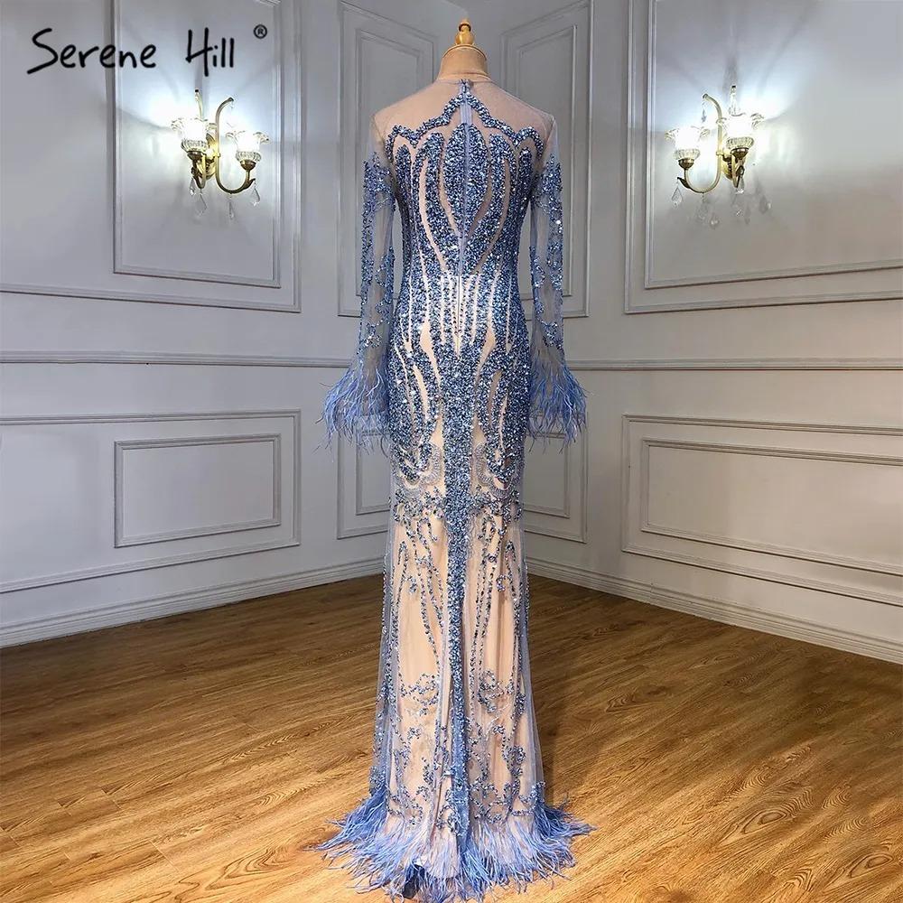 Pink Elegant Feather Long Sleeve Evening Dress Celebrity Banquet Host Playing Fishtail Dress LA10911