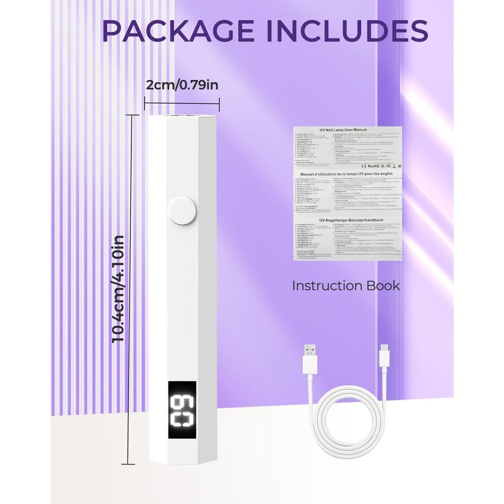 UV Nail Light Handheld UV Light for Nails 3W Portable Led Lamp with 2 Timer Settings 20/60s for Gel Polish Home DIY Salon Women