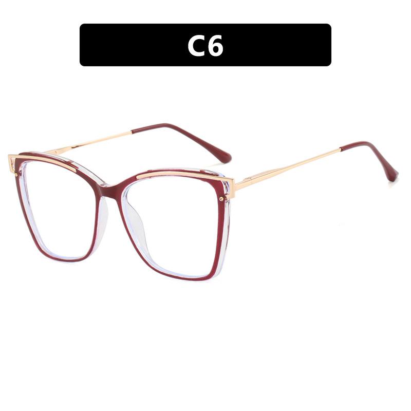 Women's metal large frame hollow TR90 glasses frame Fashionable personality plain makeup anti-blue light glasses
