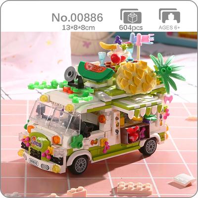 00886 Vehicle World Fruit Juice Drink Car Pineapple Food Truck 3D Mini Blocks Bricks Building Toy for Children No Box