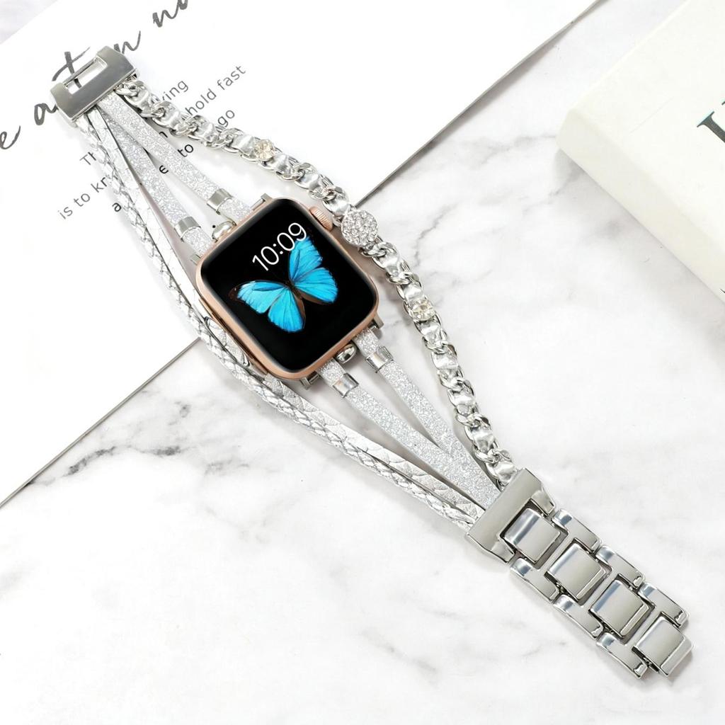 Bling Weave Bracelet Strap Leather Loop For Apple Watch Band Women Series S11 10 9 8 40mm 41mm 38mm 42mm 44mm 45mm 46mm
