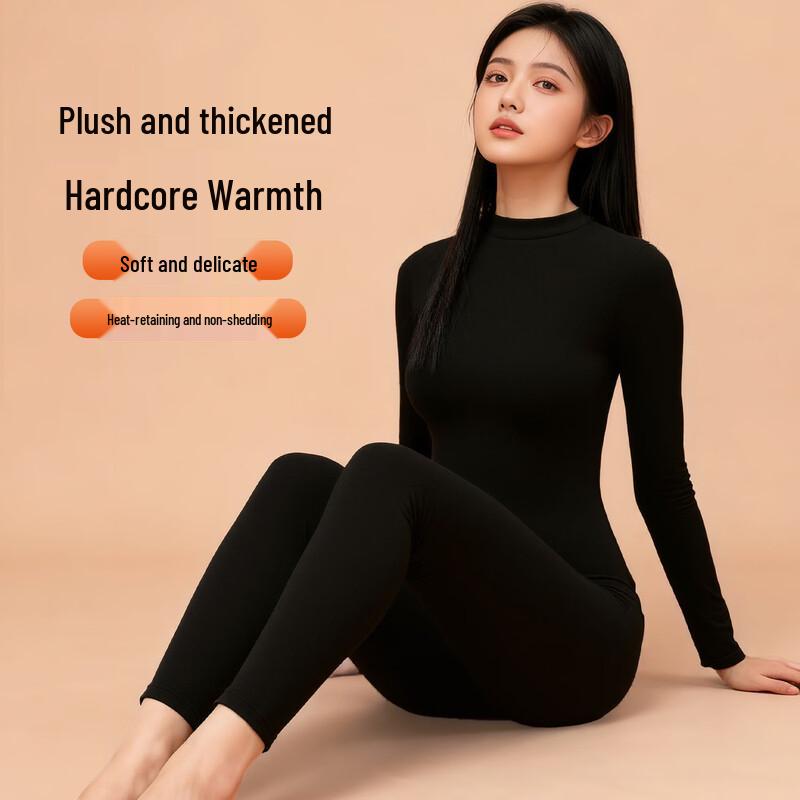GUJIN Women's Mid-Neck Lamb Fleece Thermal Underwear Set