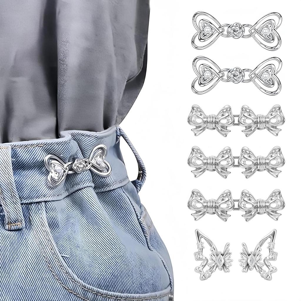 6 Sets Adjustable Pants Waist Tightener Clip for Women - Jean Waist Tightener Clip No-Sew Tool-Free Waist Buckle Sets Decorative Pant Adjuster P for
