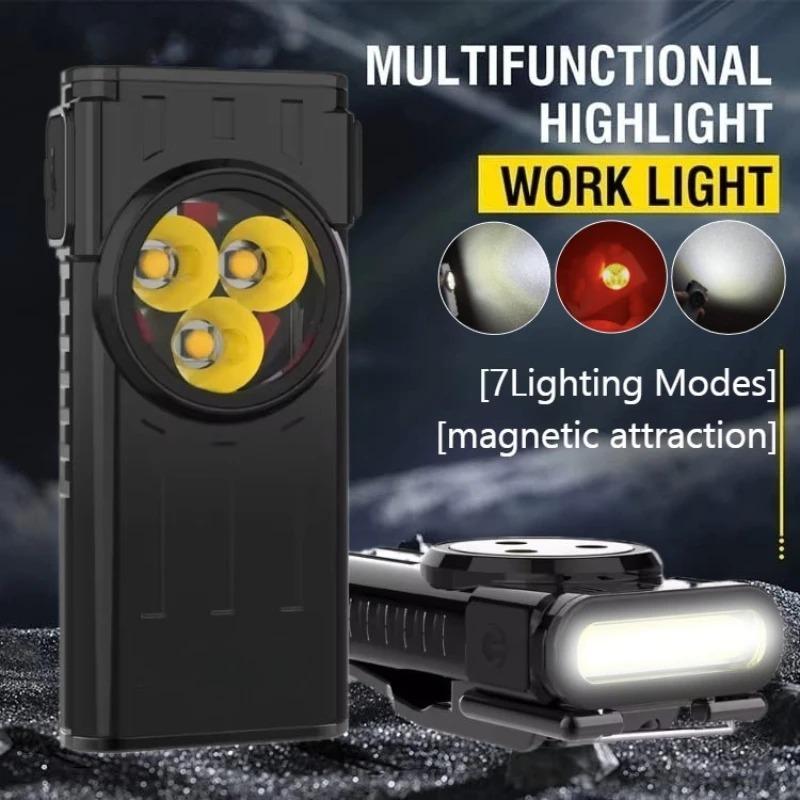 LED Pocket Light Flashlight Keychain Torch Type-C Rechargeable Lightweight Work Lamp with Magnet for Camping Hiking Emergency