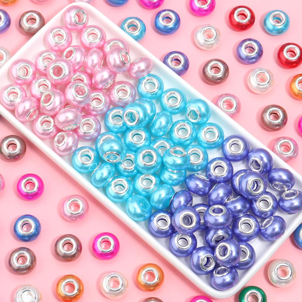 20pcs/lot Imitation Pearl Resin Beads Colorful Big Hole Loose Beads For Jewelry Making DIY Earring Bracelet Necklace Accessories