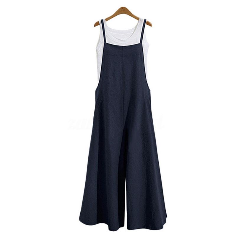 Women Straps Jumpsuit Summer Solid Color Wide Leg Pants Dungaree Bib Overalls Casual Loose Sleeveless Cotton Linen Jumpsuits