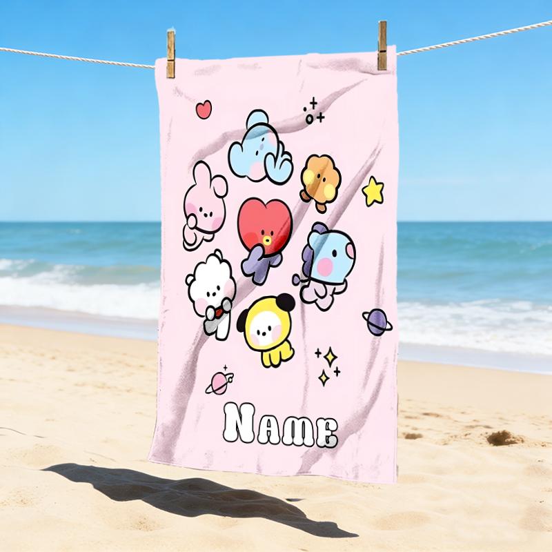 Custom Name Kawaii Friends Stylish Digital Printing Beach Towel Quick‑Drying Absorbent Blanket for Beach Pool Gym Travel
