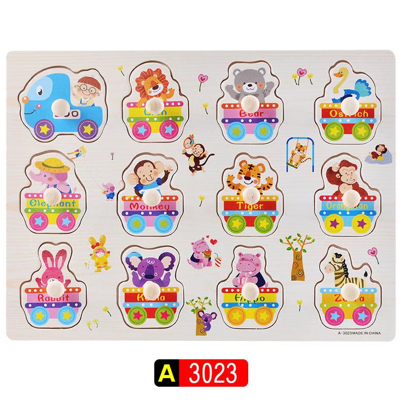 Big Size Baby Montessori Wooden Puzzle Hand Grab Board Set Educational Toys Infantil Cartoon Number Letter Math Puzzle Kids Gift