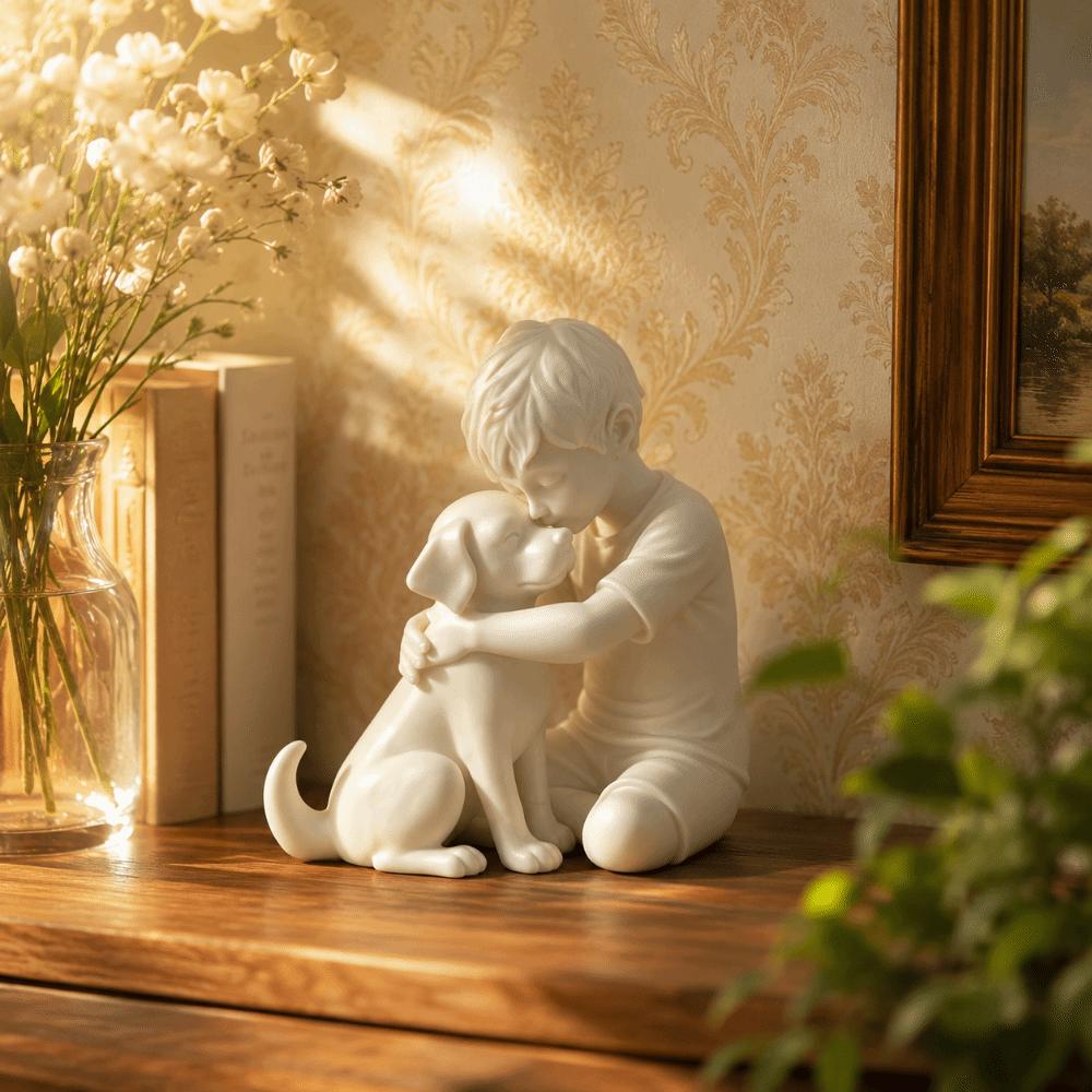 3D Printed Dog Figurine Cute Canine Statues Crafts Desktop Use Boy And Dog Statues Home Decoration