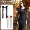 Gothic Skull Black Feather Tulle Cape Long Dress Halloween Party Costume