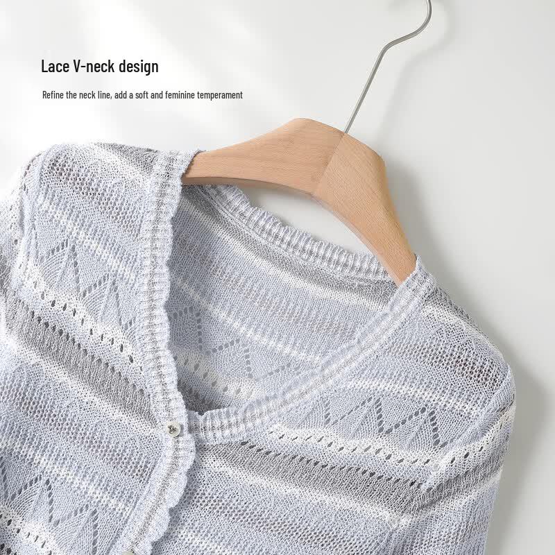 Women's Ice Silk Striped Knit Cardigan