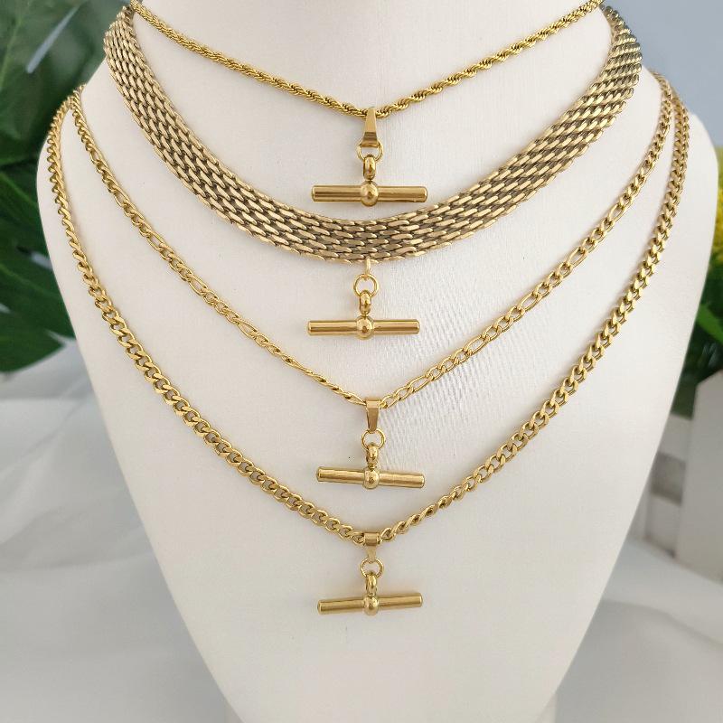 Elegant Women's T-Shaped Titanium Steel Necklace - Light Luxury Style Clavicle Jewelry
