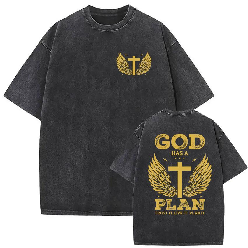 Vintage Washed Faith in God Christian Bible Verse Print T Shirts Men Womens Clothing Aesthetic Fashion Oversized Cotton Tshirt