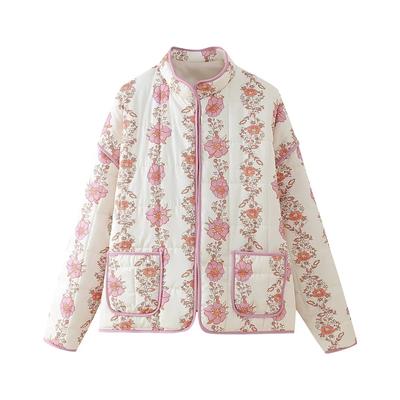 Manteau en Coton Femme Printemps 2026 Nouvelle Mode Manches Longues Fleuri Matelassé pour Femme Décontracté Chic Manteau Dame