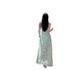 Lace Splicing Waist Thin Suspender Dress Summer Seaside Vacation Long Skirt