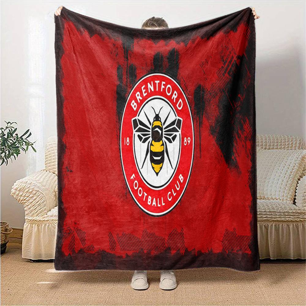 Brentford Football Club Logo Flannel Blanket, Soft Polyester, Modern Design, All-Season for Camping, Travel, Gifts for Holidays or Birthdays