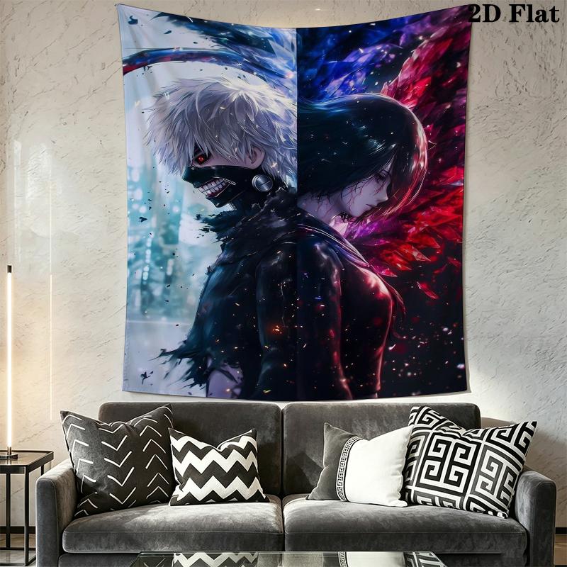 Tokyo Ghoul Wall Tapestry Aesthetic Wall Hanging Printed Fabric Blanket Decorative Tapestries for Bedroom Living Room Home Decor