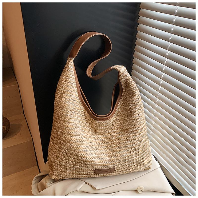 Spring New Striped Simple Shoulder Bag Popular Woven Simple Bag Women's Large-capacity Leisure Bag