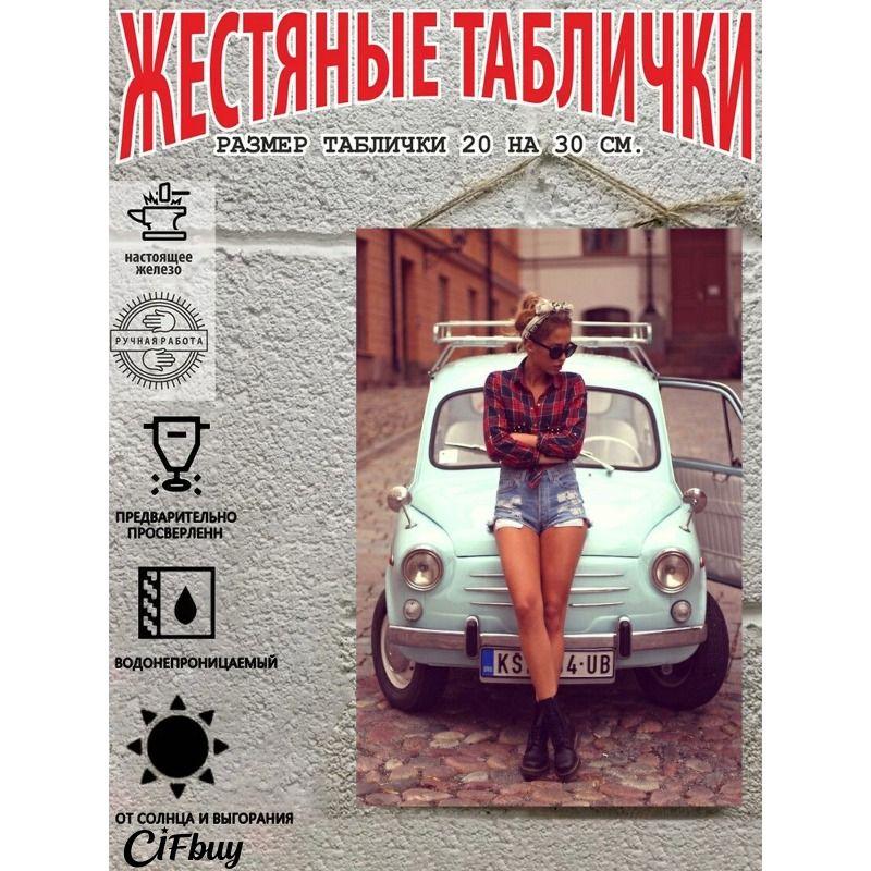 Retro Vintage Metal Sign Pin Up Girl Car Decor Wall Art