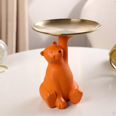 Bear Figurine Jewelry Tray Decorative Statue Sculptures Ornament Animal Sculpture Home Table
