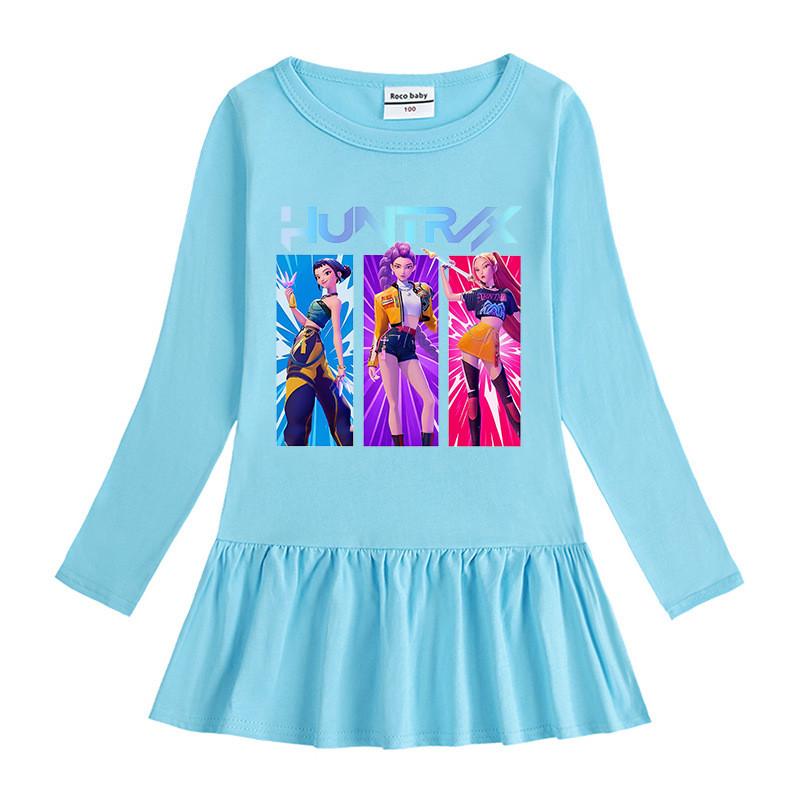 Girls Kpop Rumi Zoey Mira Hunters Print Fashion Cute Pleat Mesh Dress