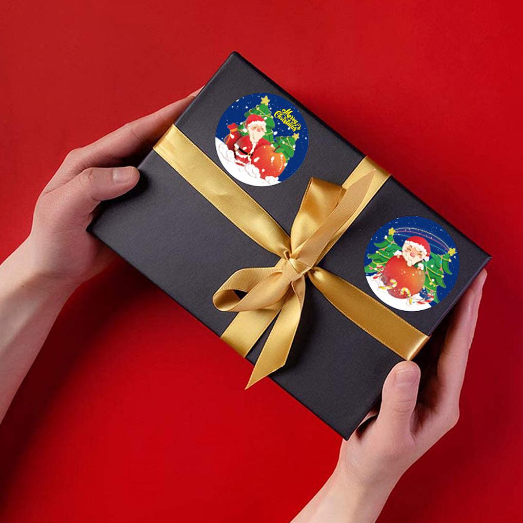 500 Pieces/Roll Gift Box Packing Labels Stickers Paper Christmas Themed Santa Claus Stickers Paper DIY Round Decal